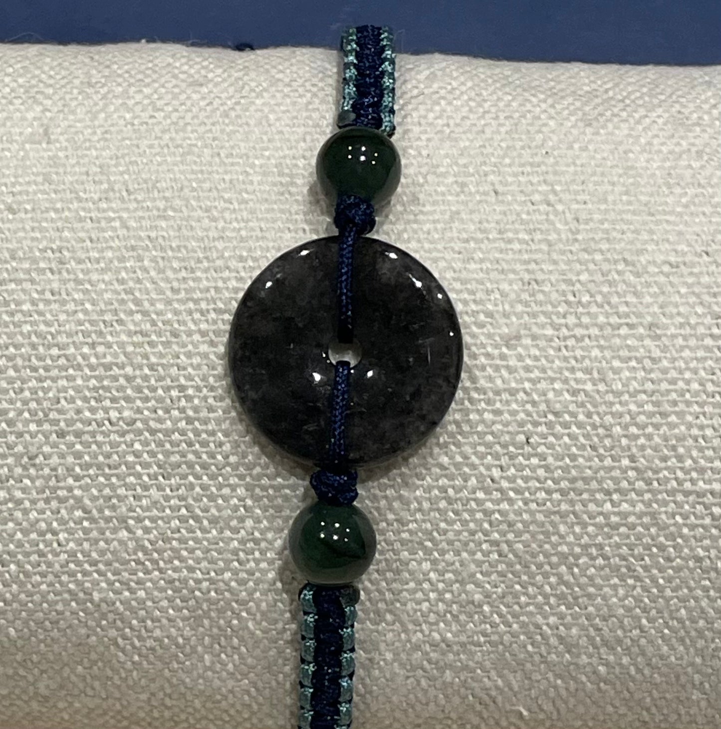 Handmade bracelet with black jade donut