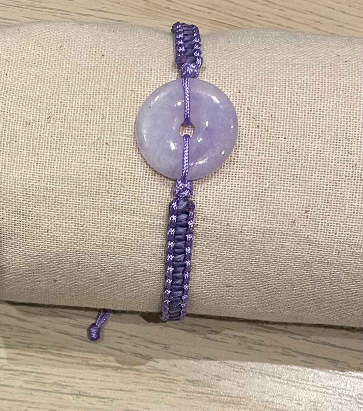 Handmade bracelet with a lavender jade donut