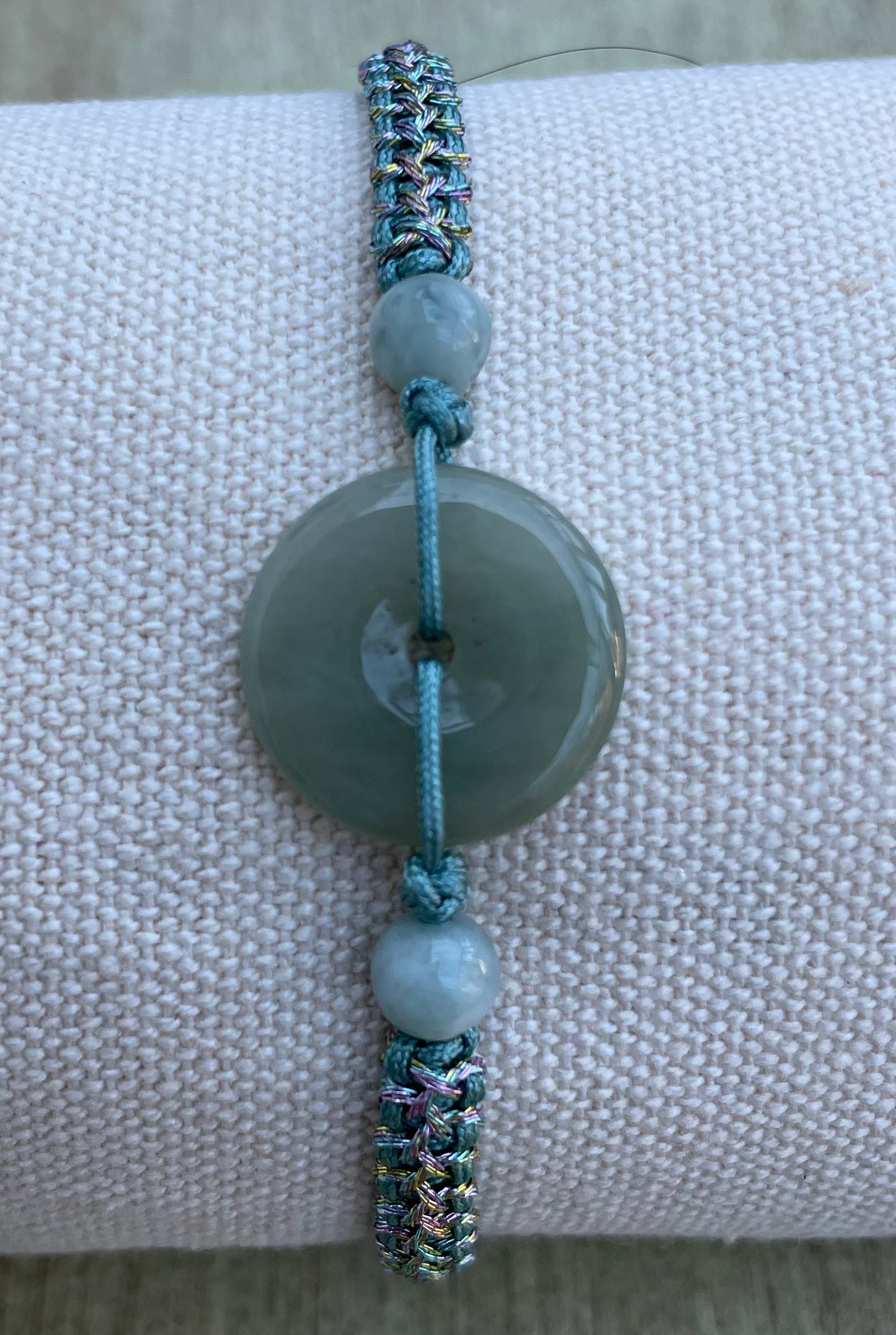 Handmade bracelet with green jade donut