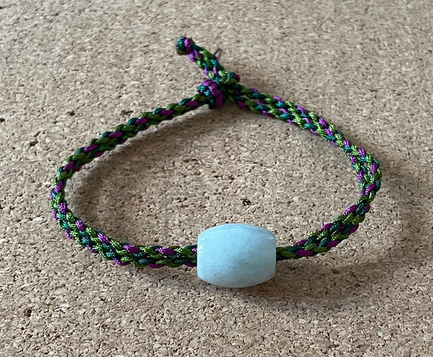 Handmade Bracelet with Light Green Jade Charm, Adjustable Cord Bracelet for Luck, Harmony & Healing Energy