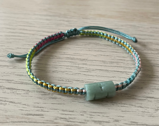 Handmade Bracelet with Green Jade Charm Adjustable Cord Bracelet for Luck, Harmony & Positive Energy
