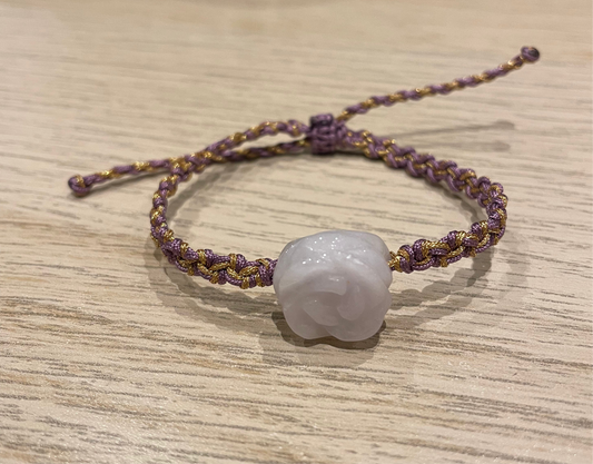 Handmade bracelet with a white jade flower