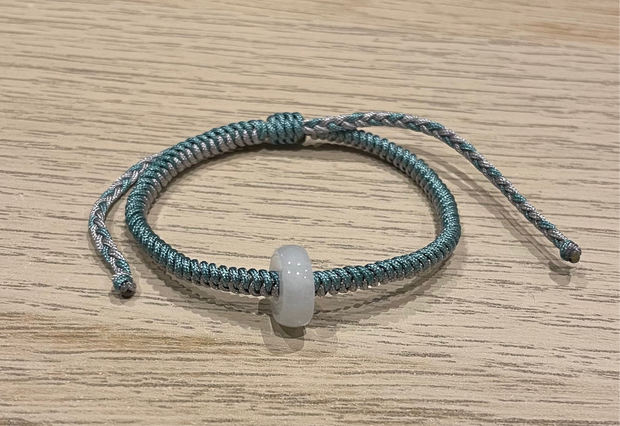 Handmade Bracelet with White Jade Charm, Adjustable Cord Bracelet for Peace, Protection & Positive Energy