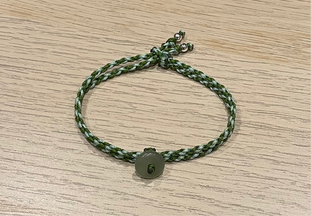 Handmade Bracelet with Small Hetian Jade Donut, Adjustable Cord Bracelet for Prosperity, Harmony & Protection