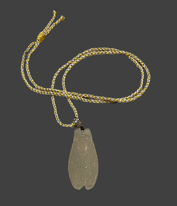 Handmade Serpentine Jade Cicada Necklace, Adjustable Gemstone Jewelry for Protection & Positive Energy