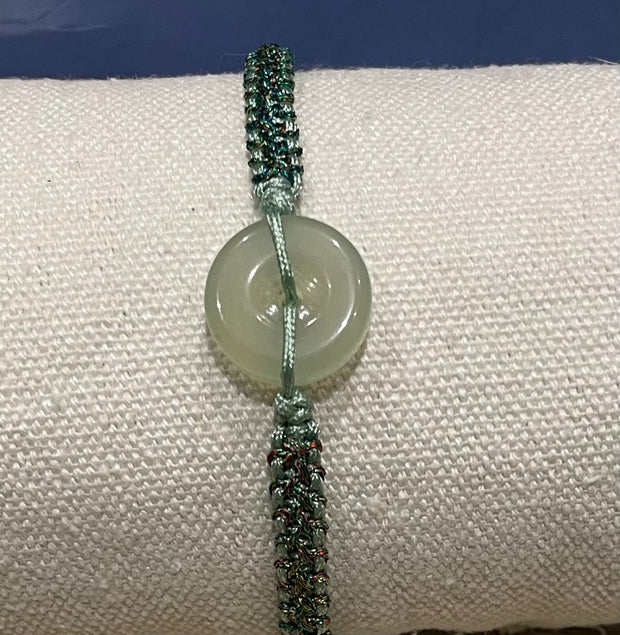 Handmade Serpentine Jade Donut Bracelet, Adjustable Gemstone Jewelry for Protection & Positive Energy