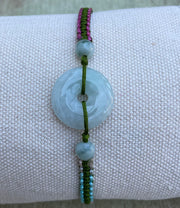 Handmade Bracelet with Jade Donut, Adjustable Cord Bracelet for Luck, Protection & Positive Energy
