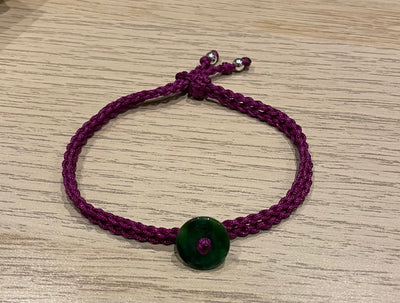 Handmade Bracelet with Green Jade Charm, Adjustable Cord Bracelet for Luck, Balance & Healing Energy