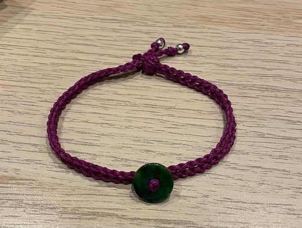 Handmade Bracelet with Green Jade Charm, Adjustable Cord Bracelet for Luck, Balance & Healing Energy