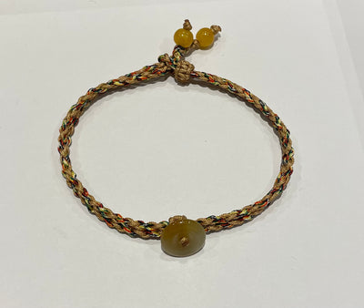 Handmade Bracelet with Tiny Yellow Jade Donut, Adjustable Cord Bracelet for Positivity, Joy & Everyday Elegance