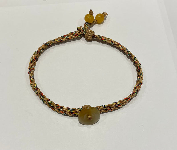 Handmade Bracelet with Tiny Yellow Jade Donut, Adjustable Cord Bracelet for Positivity, Joy & Everyday Elegance