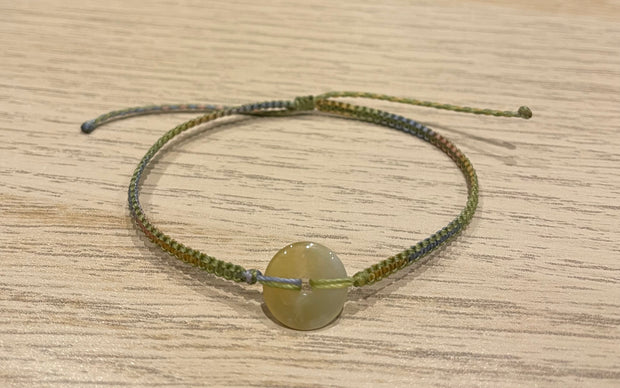 Handmade Bracelet with 12mm Yellow Jade Donut, Adjustable Cord Bracelet for Joy, Confidence & Positive Energy