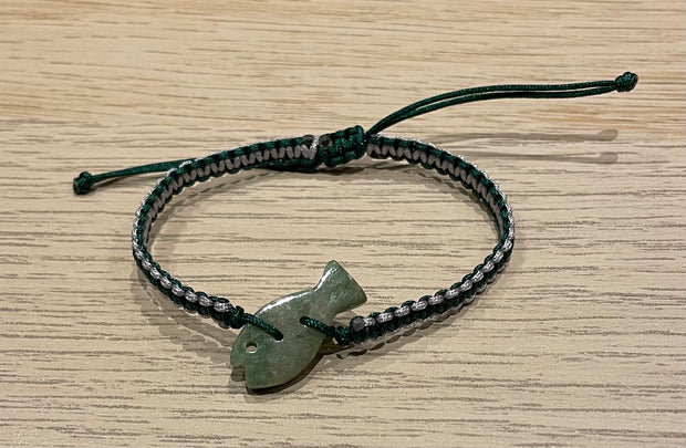 Handmade Green Jade Fish Charm Bracelet, Adjustable Gemstone Jewelry for Luck & Positive Energy
