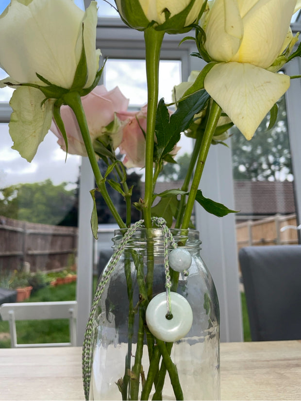 Handmade Necklace with Green Jade Donut and Bead Pendants, Natural Jade Jewelry for Luck, Harmony & Prosperity