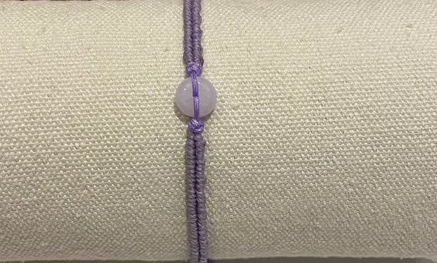 Handmade Bracelet with Tiny Purple Jade Donut, Adjustable Waxed Cord Bracelet for Calm Energy & Elegant Style