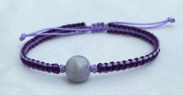 Handmade Bracelet with Lavender Jade Charm, Adjustable Cord Bracelet for Calm Energy, Healing & Elegant Style