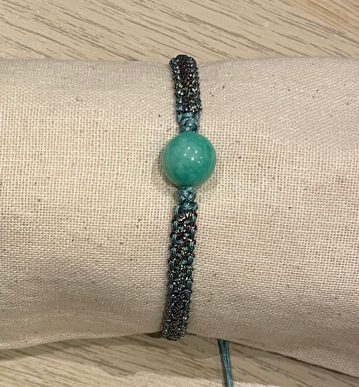 Handmade bracelet with a green jade bead
