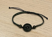 Handmade Bracelet with Dark Green Jade Donut, Adjustable Cord Bracelet for Protection, Balance & Prosperity