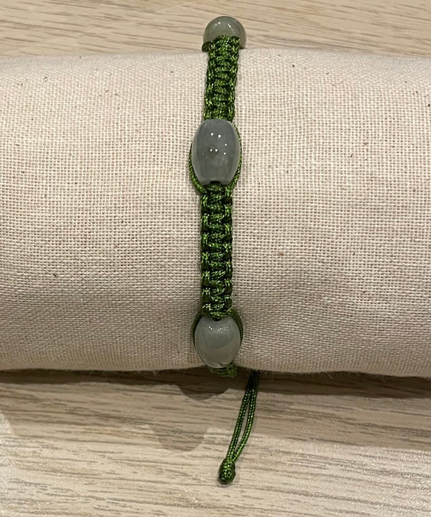 Handmade Bracelet with Green Jade Charms, Adjustable Cord Bracelet for Luck, Protection & Positive Energy