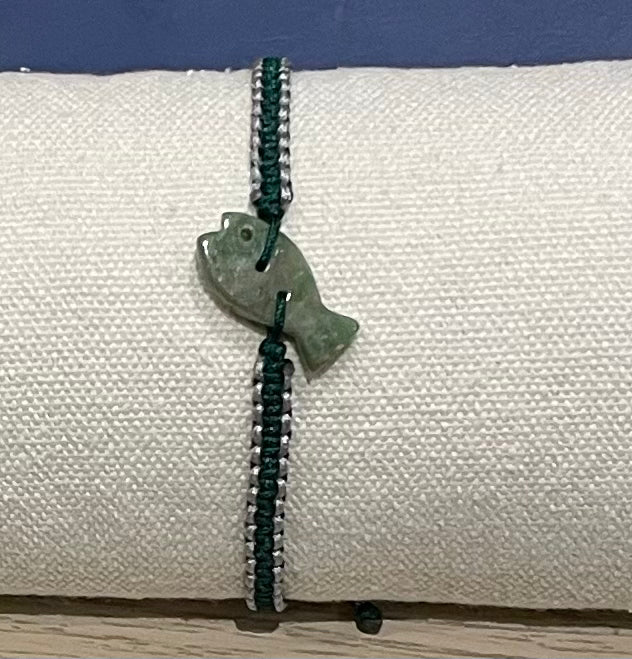 Handmade bracelet with a green jade fish charm