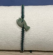 Handmade Green Jade Fish Charm Bracelet, Adjustable Gemstone Jewelry for Luck & Positive Energy