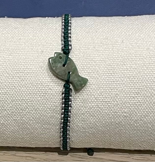 Handmade Green Jade Fish Charm Bracelet, Adjustable Gemstone Jewelry for Luck & Positive Energy