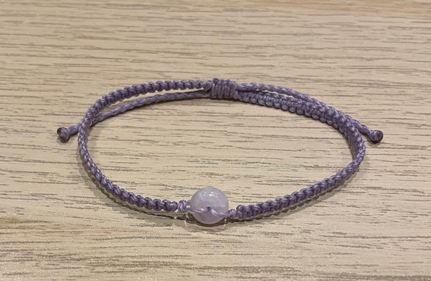 Handmade Bracelet with Tiny Lavender Jade Donut, Adjustable Cord Bracelet for Calm, Love & Spiritual Healing