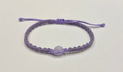 Handmade Bracelet with Tiny Purple Jade Donut, Adjustable Waxed Cord Bracelet for Calm Energy & Elegant Style