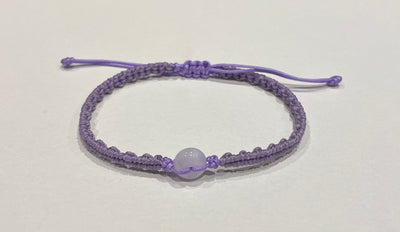 Handmade Bracelet with Tiny Purple Jade Donut, Adjustable Waxed Cord Bracelet for Calm Energy & Elegant Style