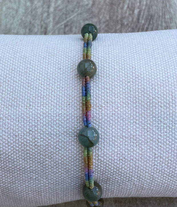 Handmade Bracelet with Green Jade Beads, Adjustable Cord Bracelet for Luck, Harmony & Healing Energy