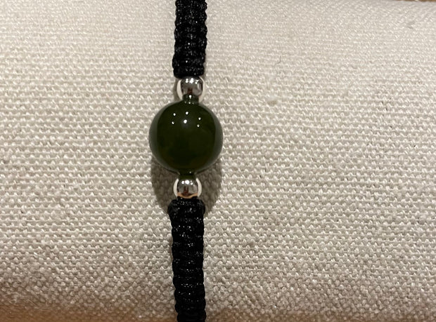 Handmade Bracelet with Green Jade Bead Charm, Adjustable Cord Bracelet for Luck, Balance & Healing Energy