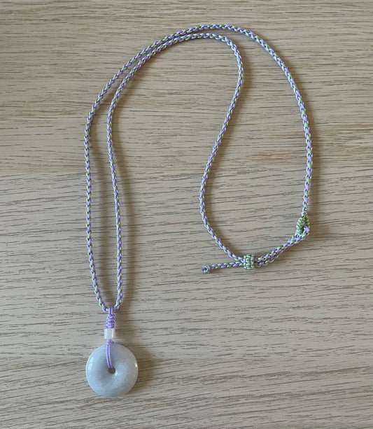 Handmade necklace with a light purple jade donut
