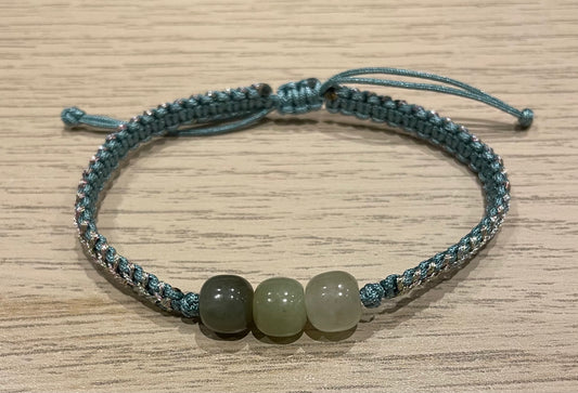 Handmade bracelet with three different green colour Hetian jade