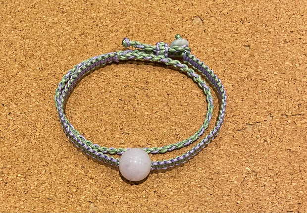 Handmade Bracelet with 13mm Light Purple Jade Bead, Adjustable Cord Bracelet for Peace, Healing & Emotional Balance