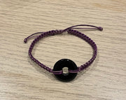 Handmade Bracelet with Black Agate Donut,  Adjustable Cord Bracelet for Protection, Strength & Grounding Energy