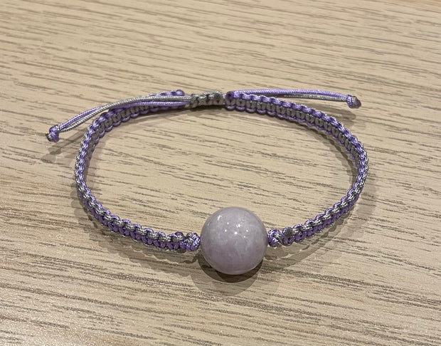 Handmade Bracelet with Lavender Jade Bead, Adjustable Cord Bracelet for Calm, Healing & Inner Peace