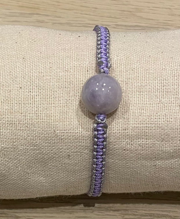 Handmade Bracelet with Lavender Jade Bead, Adjustable Cord Bracelet for Calm, Healing & Inner Peace