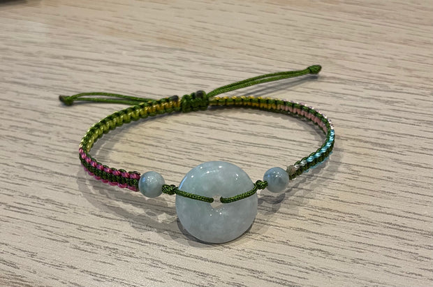 Handmade Bracelet with Jade Donut, Adjustable Cord Bracelet for Luck, Protection & Positive Energy