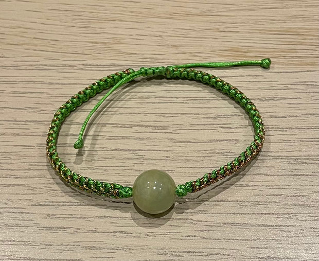 Handmade Green Jade Bead Bracelet, Adjustable Gemstone Jewelry for Luck & Positive Energy