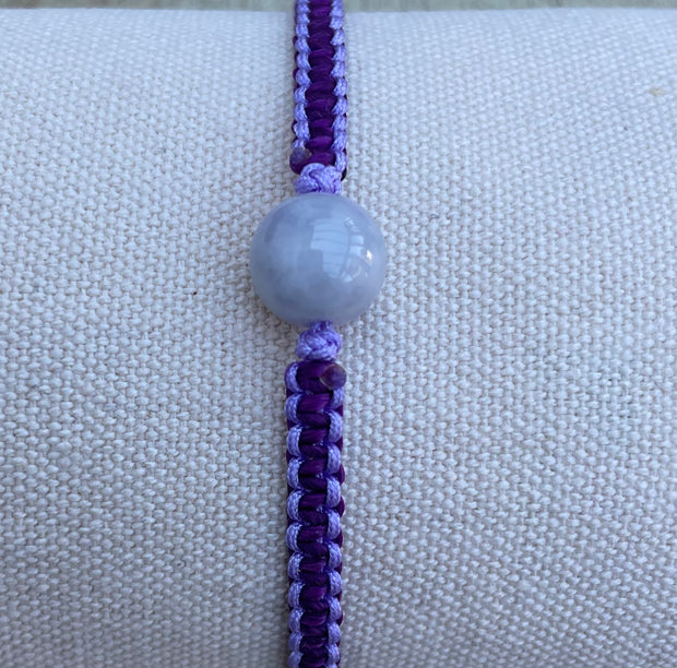 Handmade Bracelet with Lavender Jade Charm, Adjustable Cord Bracelet for Calm Energy, Healing & Elegant Style