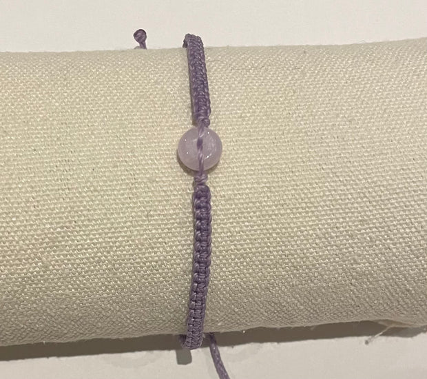 Handmade Bracelet with Tiny Lavender Jade Donut, Adjustable Cord Bracelet for Calm, Love & Spiritual Healing