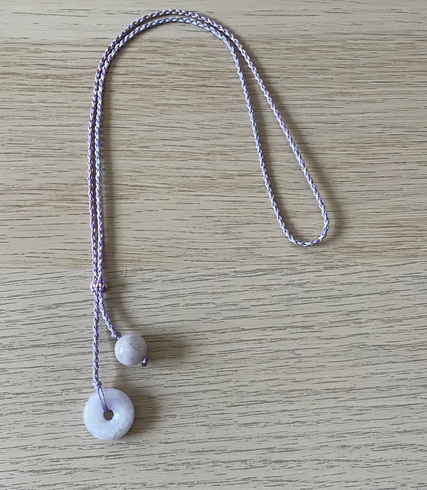 Handmade necklace with lavender jade donut and bead pendants