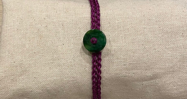 Handmade Bracelet with Green Jade Charm, Adjustable Cord Bracelet for Luck, Balance & Healing Energy