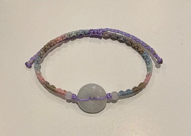Handmade Bracelet with Light Purple Jade Donut, Adjustable Gradient Waxed String Bracelet for Balance, Calm & Everyday Elegance
