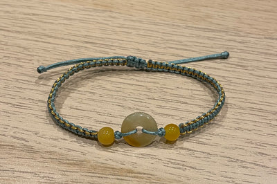 Handmade Bracelet with Yellow Jade Donut, Adjustable Cord Bracelet for Joy, Confidence & Positive Energy