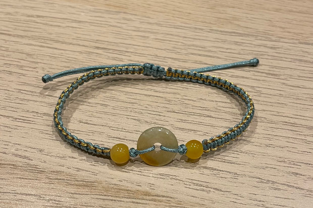 Handmade Bracelet with Yellow Jade Donut, Adjustable Cord Bracelet for Joy, Confidence & Positive Energy
