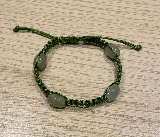Handmade Bracelet with Green Jade Charms, Adjustable Cord Bracelet for Luck, Protection & Positive Energy