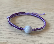 Handmade Bracelet with Lavender Jade Charm, Adjustable Cord Bracelet for Calm Energy, Healing & Elegant Style