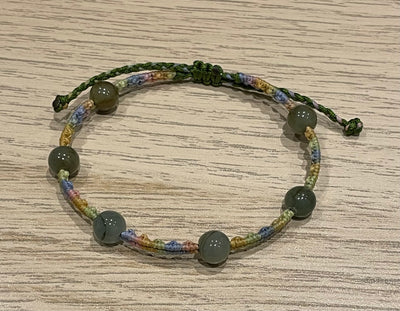 Handmade Bracelet with Green Jade Beads, Adjustable Cord Bracelet for Luck, Harmony & Healing Energy