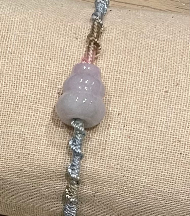 Handmade Bracelet with Light Purple Jade Gourd, Adjustable Cord Bracelet for Prosperity, Healing & Spiritual Balance